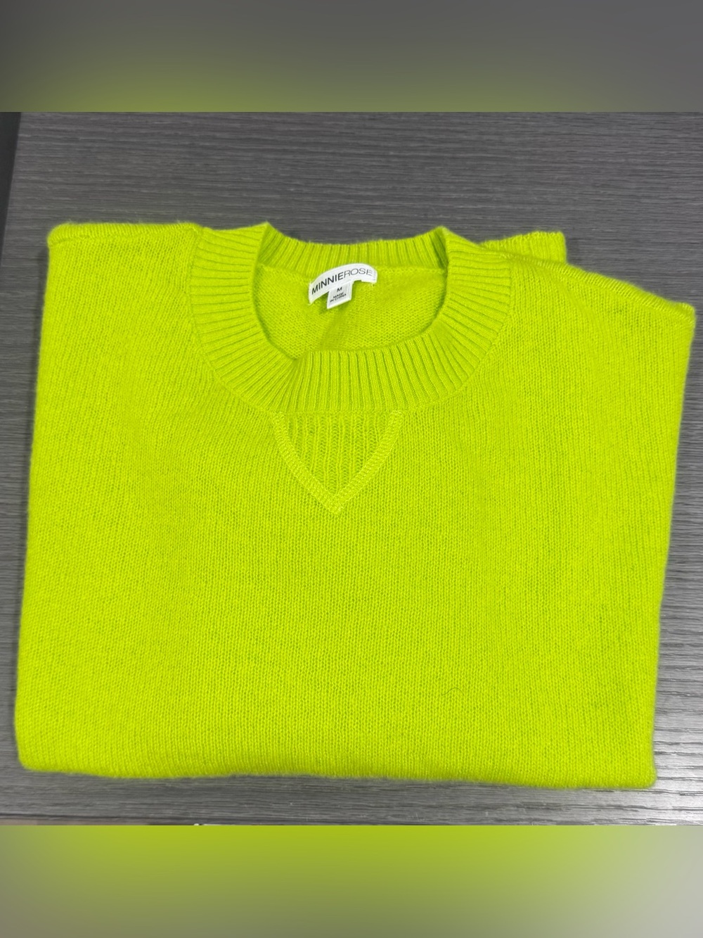 Minnie Rose  Neon Lime Crewneck Summer-weight Cashmere Sweater